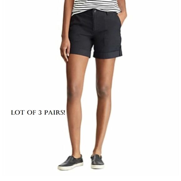 Lot of 3 NWT Lauren Ralph Lauren Twill Roll-Tab Shorts Navy, Black, Tan, Sz 12